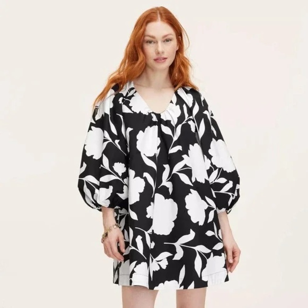 kate spade x Target Black and White Floral Puff-Sleeve Dress
